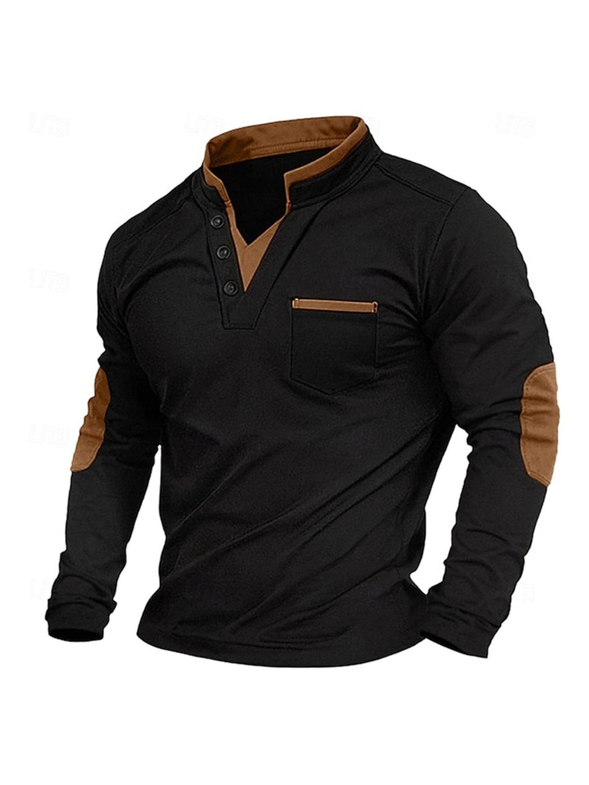 Andrew | Mens Long Sleeve Polo Shirt Stand Collar Color Block Top
