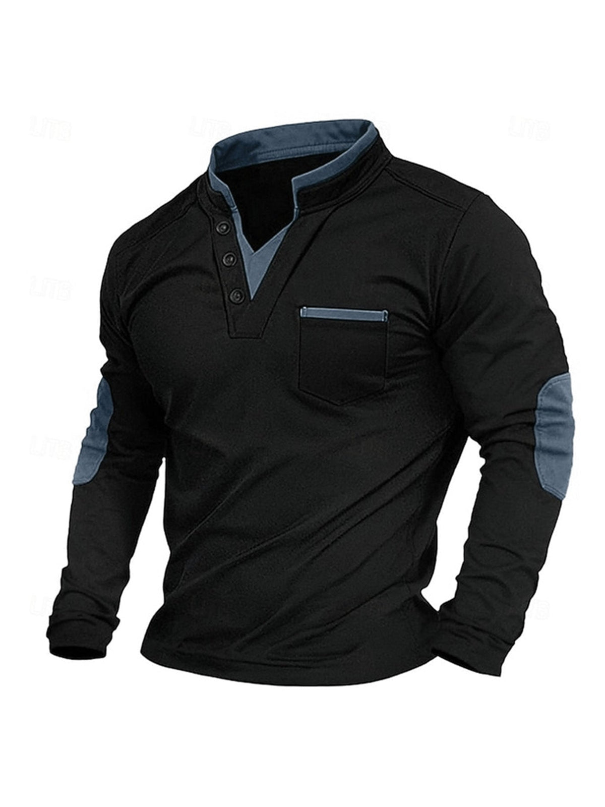 Andrew | Mens Long Sleeve Polo Shirt Stand Collar Color Block Top