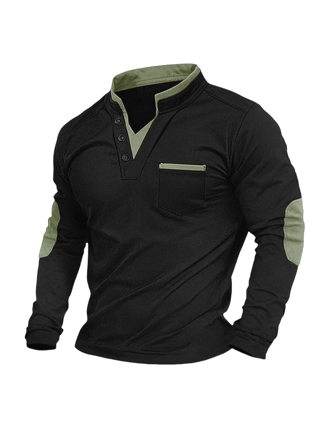 Andrew | Mens Long Sleeve Polo Shirt Stand Collar Color Block Top