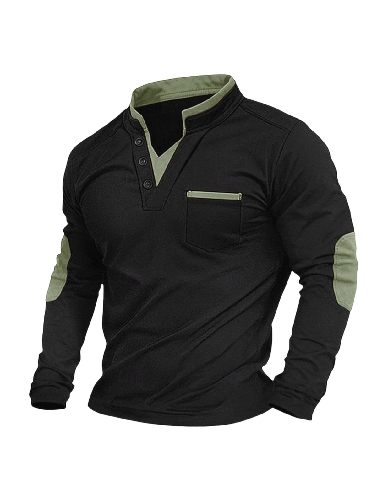 Andrew | Mens Long Sleeve Polo Shirt Stand Collar Color Block Top
