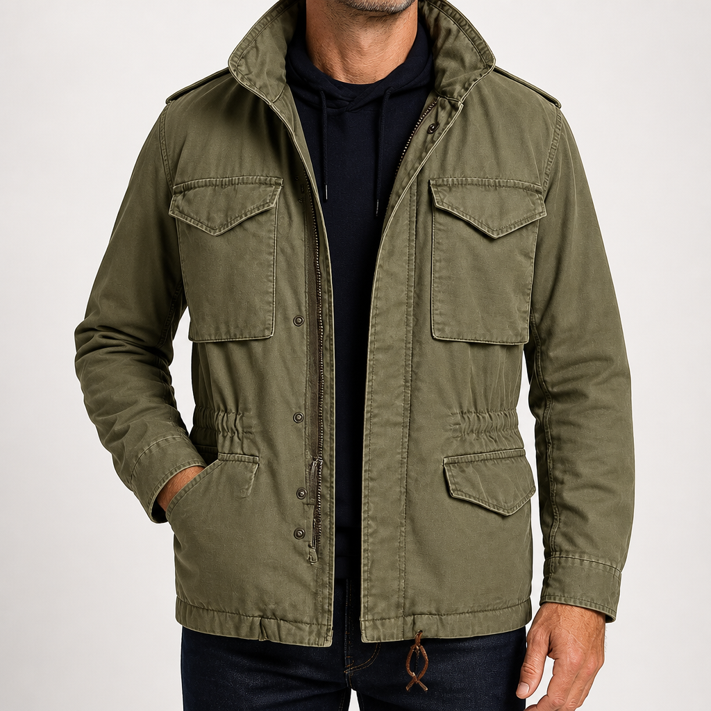Andy | Mens M65 Field Jacket Multi Pocket Utility Military Style Coat, Army Green