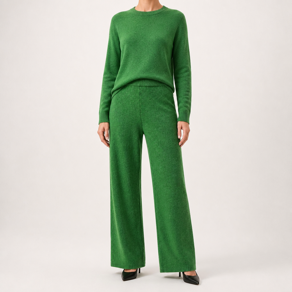 Angelina | Womens High Neck Knit Sweater And Pants Two Piece Set, Green