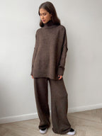 Angelina | Womens High Neck Knit Sweater And Pants Two Piece Set