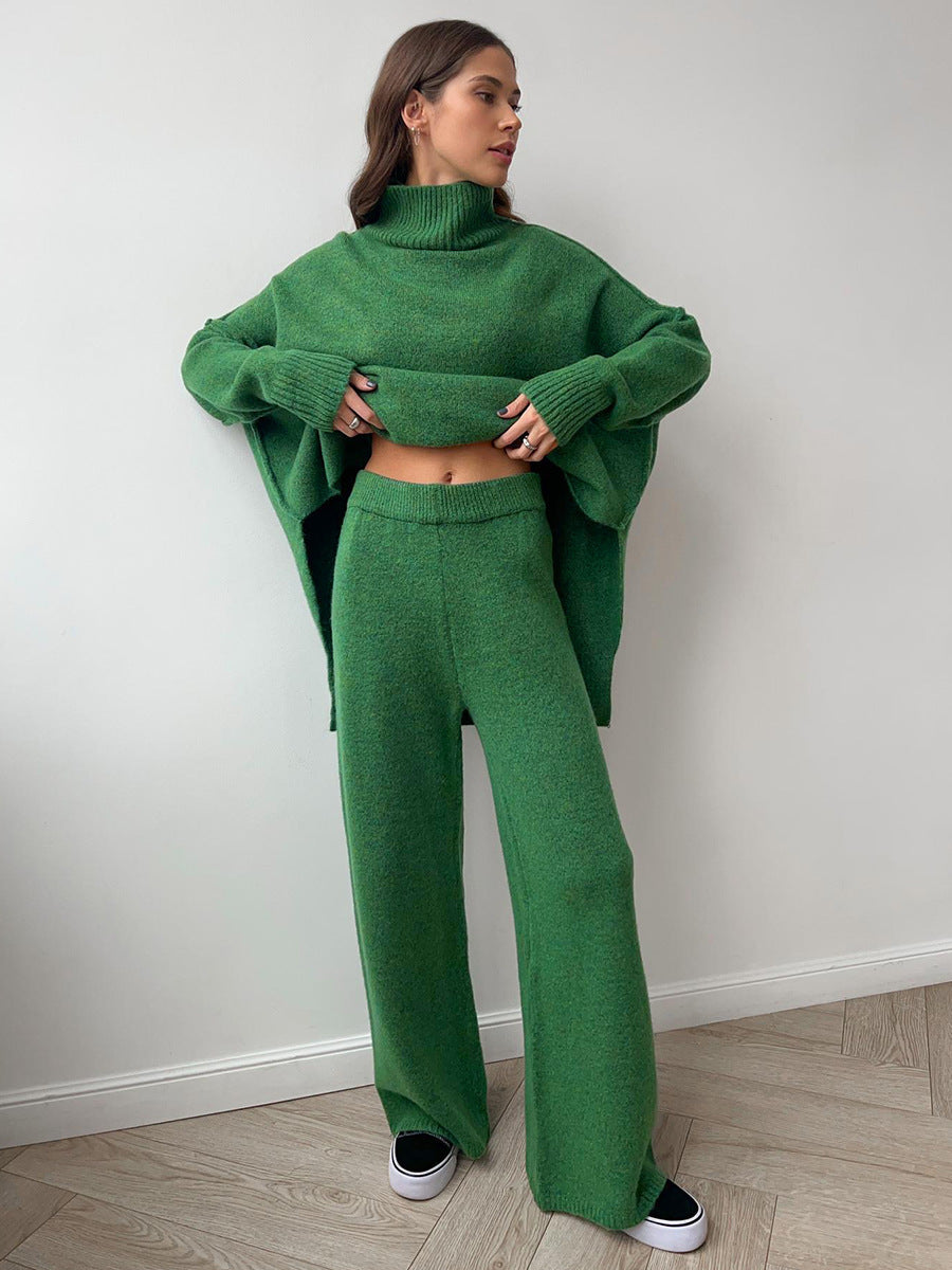 Angelina | Womens High Neck Knit Sweater And Pants Two Piece Set