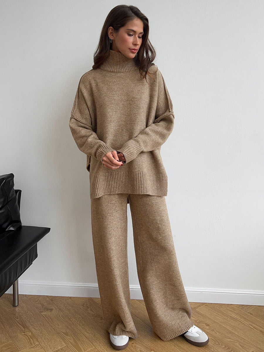 Angelina | Womens High Neck Knit Sweater And Pants Two Piece Set