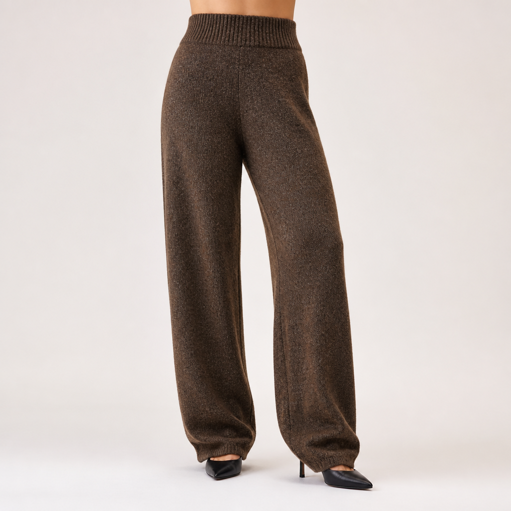Angelina | Womens High Neck Knit Sweater And Pants Two Piece Set, Brown