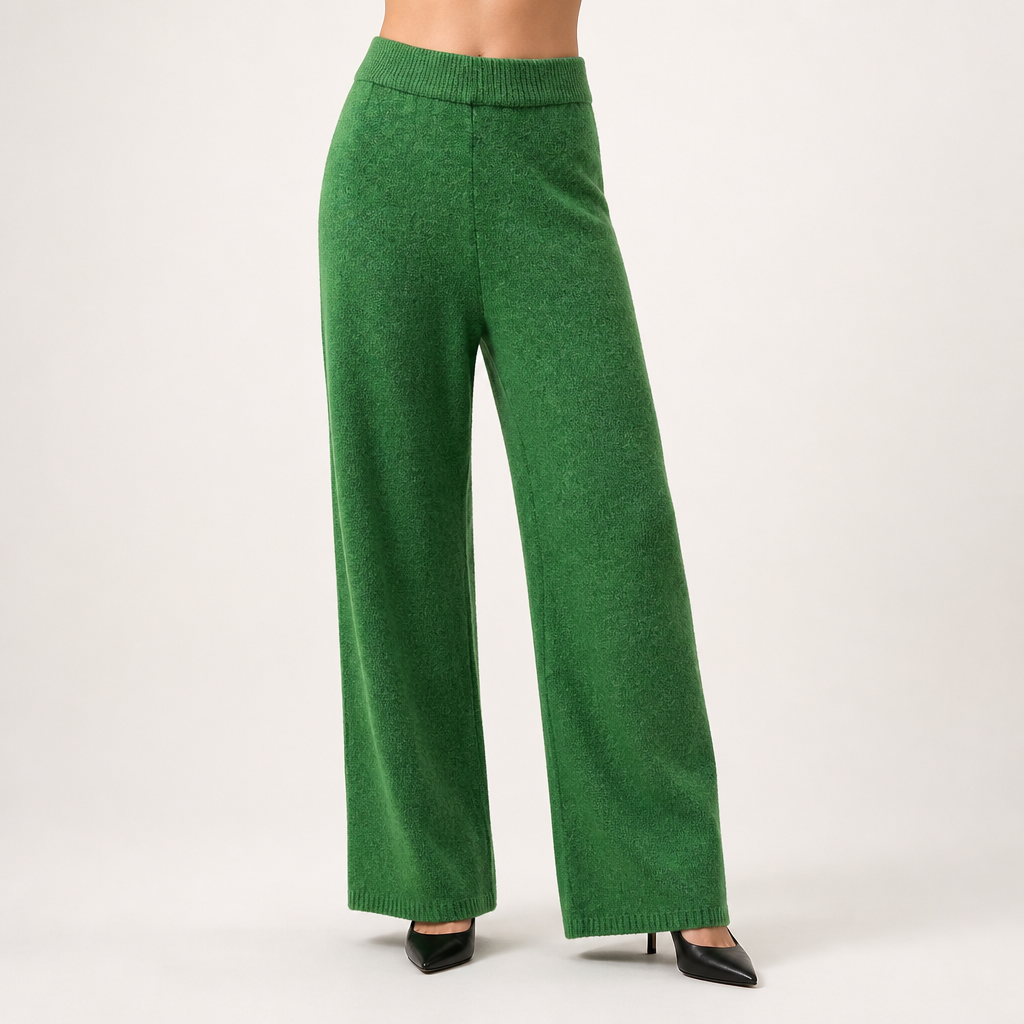 Angelina | Womens High Neck Knit Sweater And Pants Two Piece Set, Green