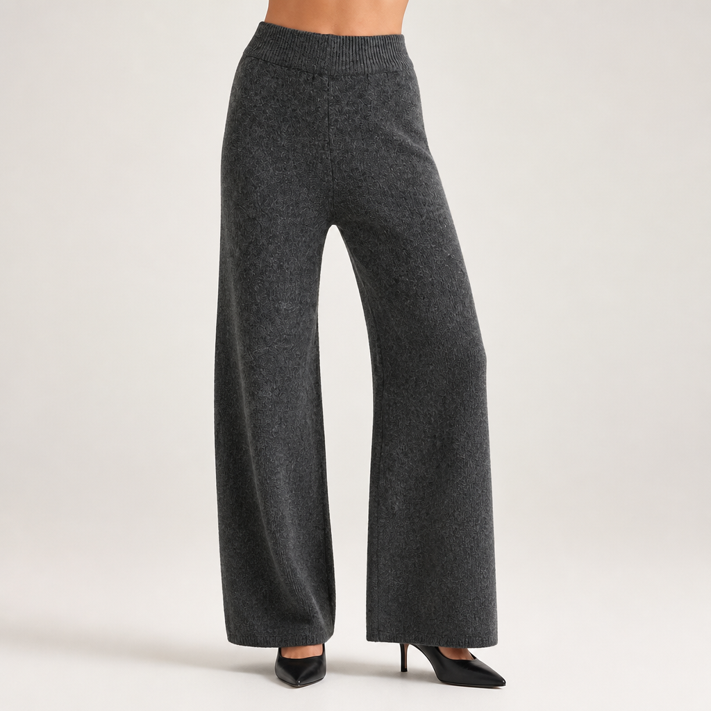 Angelina | Womens High Neck Knit Sweater And Pants Two Piece Set, Grey