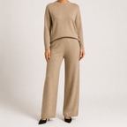 Angelina | Womens High Neck Knit Sweater And Pants Two Piece Set, Khaki