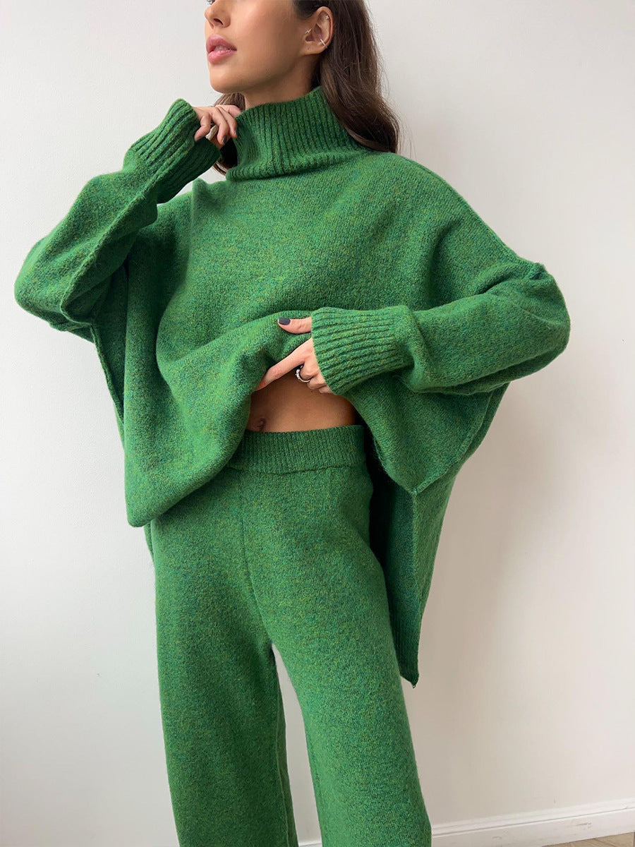 Angelina | Womens High Neck Knit Sweater And Pants Two Piece Set