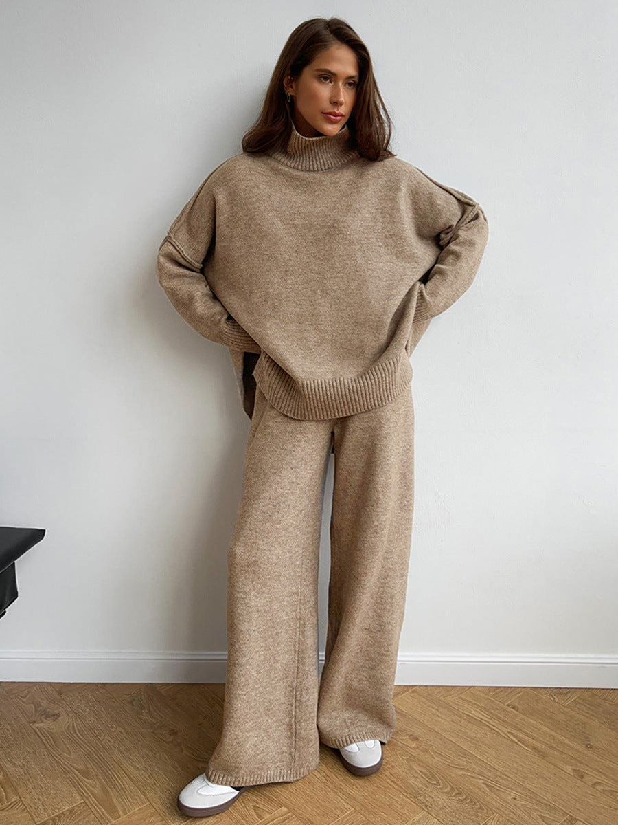 Angelina | Womens High Neck Knit Sweater And Pants Two Piece Set
