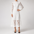 Angie | Womens Lace Wedding Guest Long Dress Puff Sleeve A Line, White