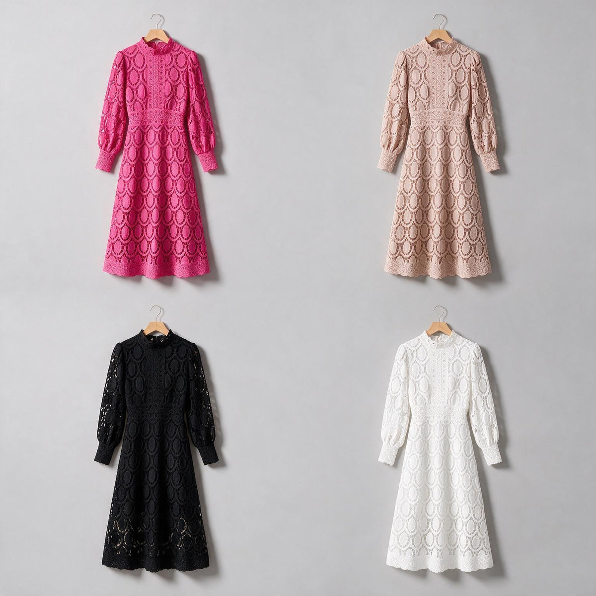 Angie | Womens Lace Wedding Guest Long Dress Puff Sleeve A Line