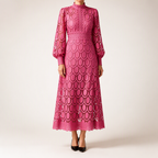 Angie | Womens Lace Wedding Guest Long Dress Puff Sleeve A Line, Rose