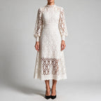 Angie | Womens Lace Wedding Guest Long Dress Puff Sleeve A Line