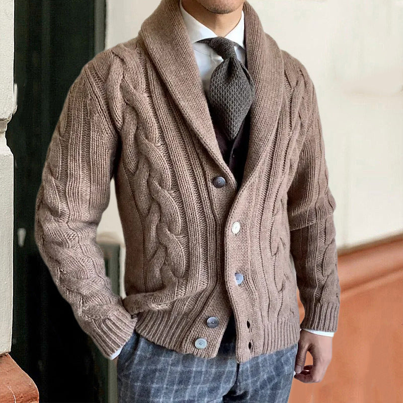 Angus | Mens Lapel Cable Knit Chunky Cardigan - 1