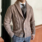 Angus | Mens Lapel Cable Knit Chunky Cardigan - 1
