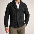 Angus | Mens Lapel Cable Knit Chunky Knitted Cardigan, Black