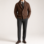 Angus | Mens Lapel Cable Knit Chunky Knitted Cardigan, Brown