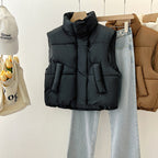 Anita | Womens Cropped Stand Collar Lightweight Quilted Puffer Vest Jacket, Black