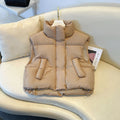Anita | Womens Cropped Stand Collar Lightweight Quilted Puffer Vest Jacket, Khaki