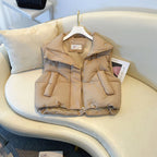 Anita | Womens Cropped Stand Collar Lightweight Quilted Puffer Vest Jacket, Khaki