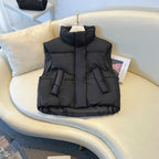 Anita | Womens Cropped Stand Collar Lightweight Quilted Puffer Vest Jacket, Black