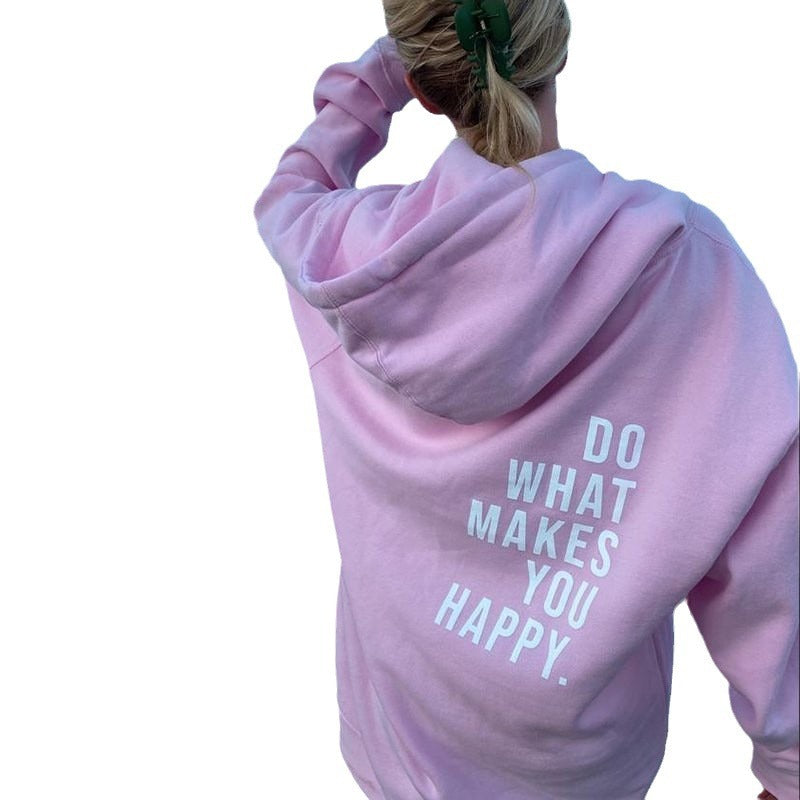Ann | Womens Vintage Letter Print Hooded Sweatshirt Loose Pullover Hoodie