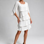 Annette | Womens Wedding Guest Round Neck Tiered Patchwork Midi Dress