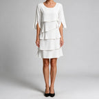 Annette | Womens Wedding Guest Round Neck Tiered Patchwork Midi Dress