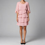 Annette | Womens Wedding Guest Round Neck Tiered Patchwork Midi Dress