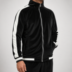 Anouk | Mens Tracksuit Velvet Two Piece Set Jacket Joggers Loungewear, Black
