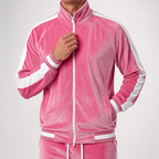 Anouk | Mens Tracksuit Velvet Two Piece Set Jacket Joggers Loungewear, Pink