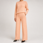 Anouk | Womens Knitted Jumper High Neck Trousers Two Piece Set, Apricot