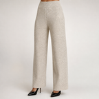 Anouk | Womens Knitted Jumper High Neck Trousers Two Piece Set, Apricot