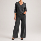Anouk | Womens Knitted Jumper High Neck Trousers Two Piece Set, Grey