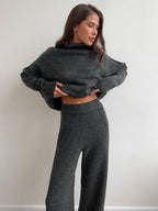 Anouk | Womens High Neck Knitted Jumper and Trousers Set - Grey