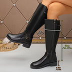 Ansley | Womens Knee High Heeled Boots Chunky Heel Side Zip
