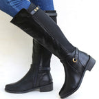 Ansley | Womens Knee High Heeled Boots Chunky Heel Side Zip