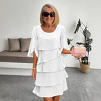 Antonia | Womens Round Neck Tiered Patchwork Midi Wedding Guest Dresses - 2