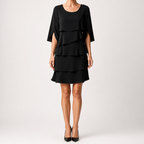 Antonia | Womens Wedding Guest Midi Dresses Round Neck Tiered Patchwork Dress, Black