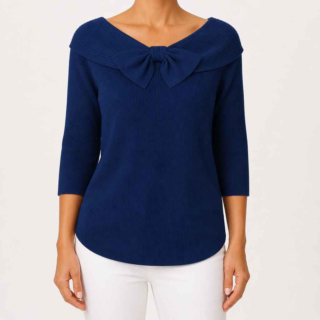 Arabella | Womens Jumper Knitted Long Sleeve French Light Knit Sweater Top, Navy Blue