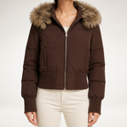 Aria | Womens Hooded Fur Collar Padded Puffer Jacket, Brown