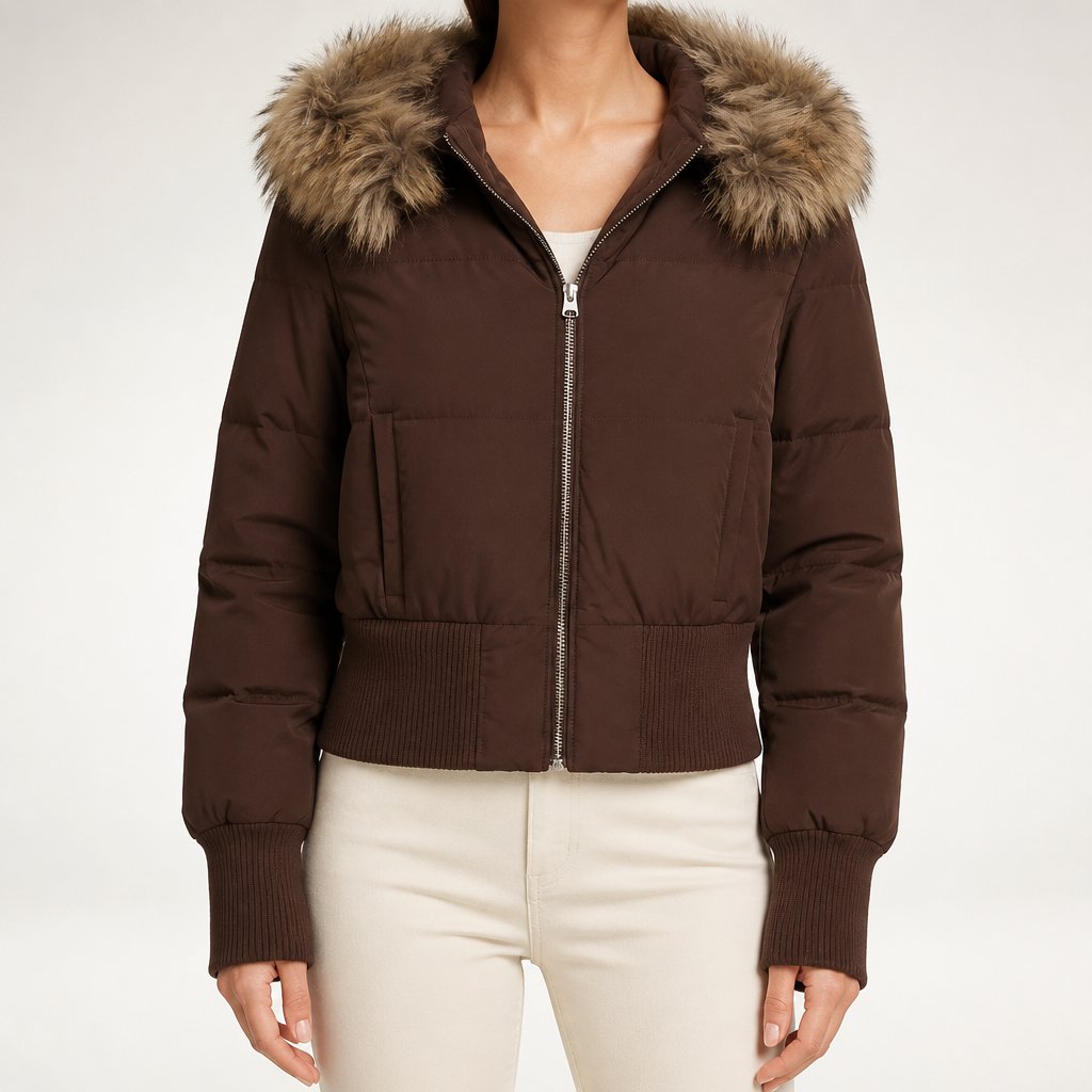 Aria | Womens Hooded Fur Collar Padded Puffer Jacket, Brown