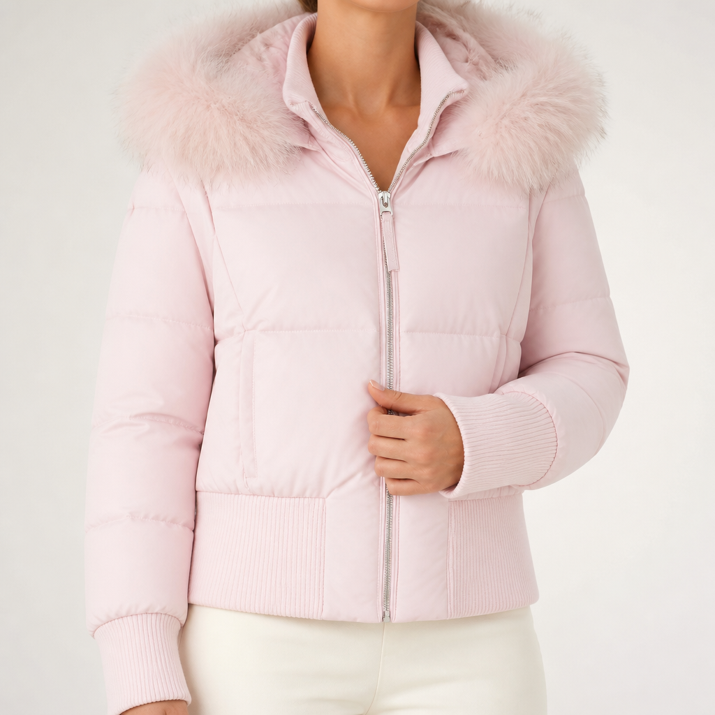 Aria | Womens Hooded Fur Collar Padded Puffer Jacket, Pink