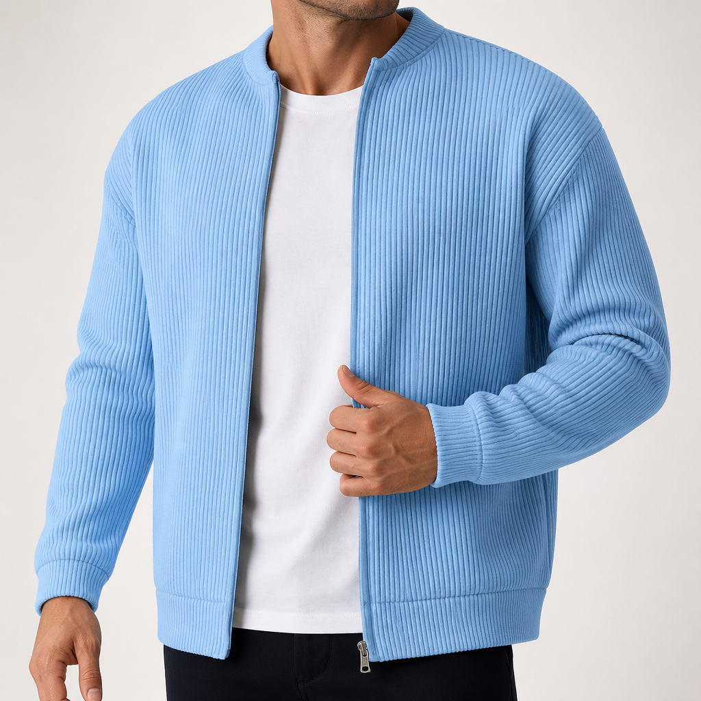 Arlo | Mens Varsity Jacket Corduroy Baseball Bomber Casual Letterman Coat, Sky Blue