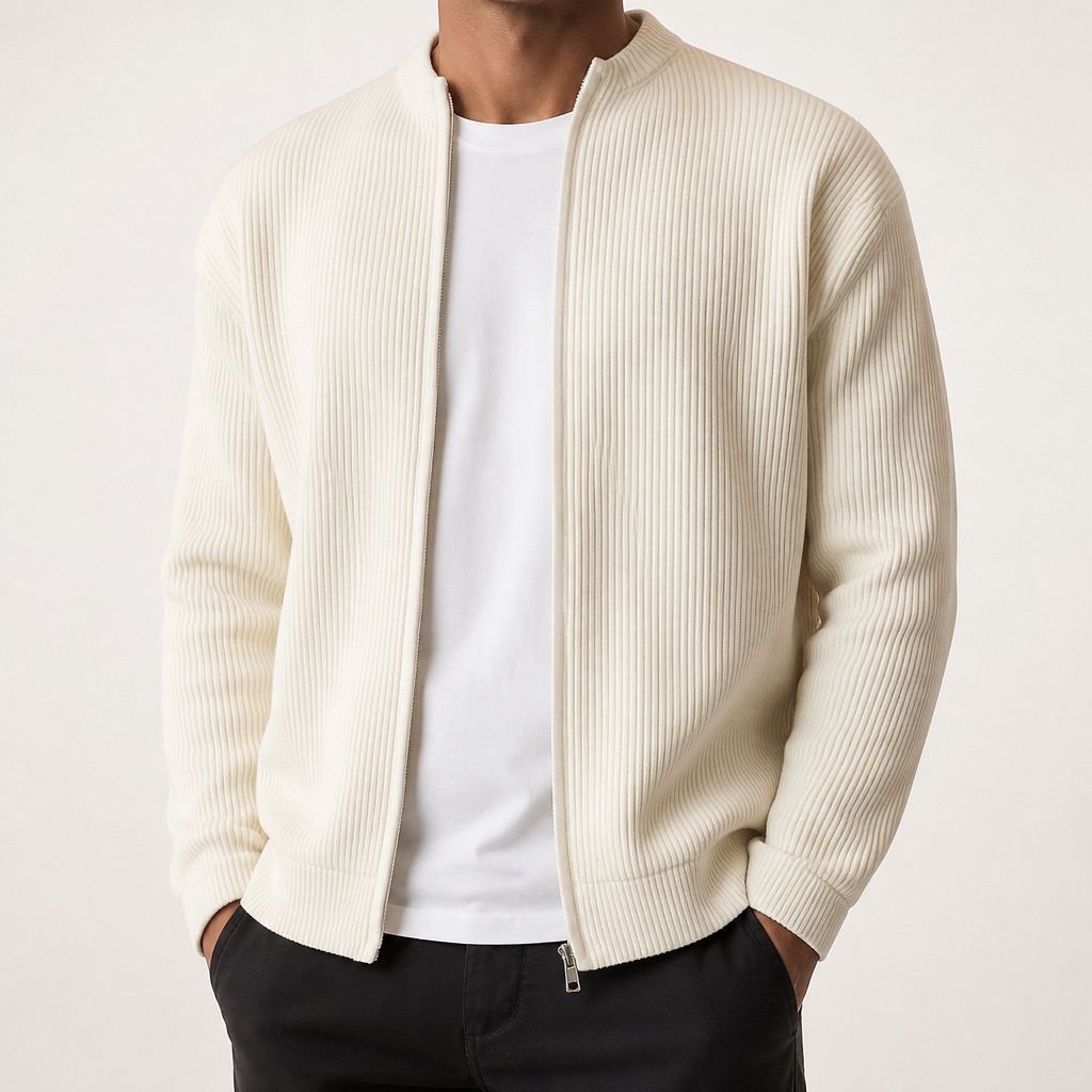 Arlo | Mens Varsity Jacket Corduroy Baseball Bomber Casual Letterman Coat, White
