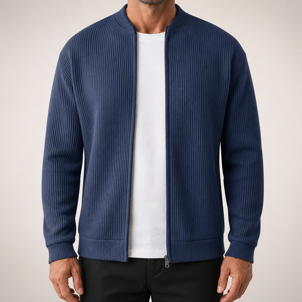 Arlo | Mens Varsity Jacket Corduroy Baseball Bomber Casual Letterman Coat, Navy Blue