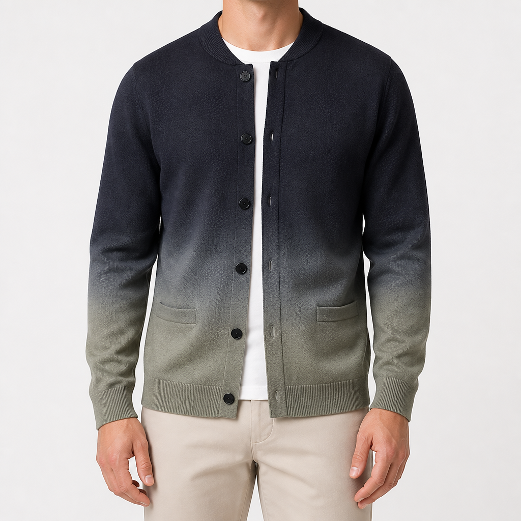 Asher | Mens Gradient Knit Cardigan Sweater Warm Coat, Green