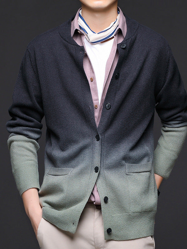 Asher | Mens Gradient Knit Cardigan Sweater Warm Coat